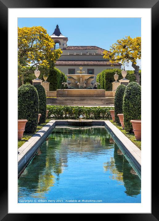 Memorial Fountain Town Hall Palm Beach Florida Framed Mounted Print by William Perry