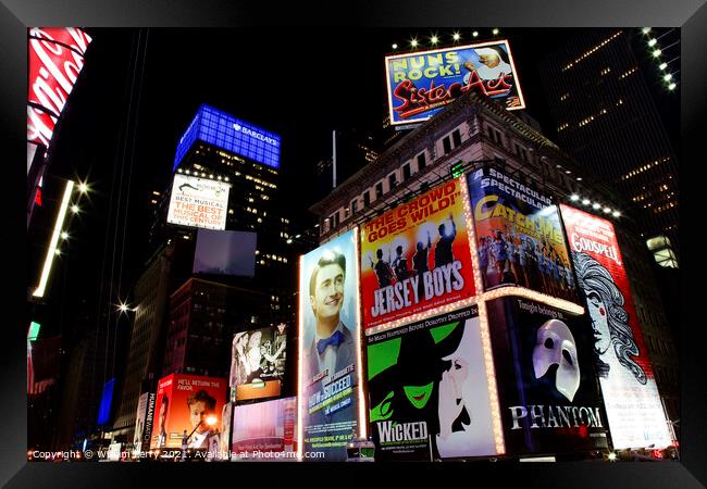 Times Square Lightshow  New York City Skyline  Night Framed Print by William Perry