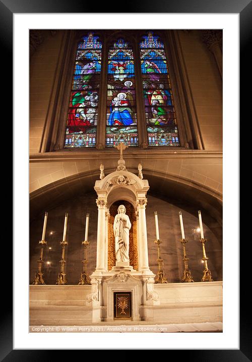 Christ Shrine Manger Birth Stained Glass Statue St. Patrick's Ca Framed Mounted Print by William Perry