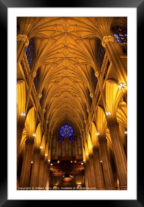 St. Patrick's Cathedral Inside Organ Stained Glass Arches  New Y Framed Mounted Print by William Perry