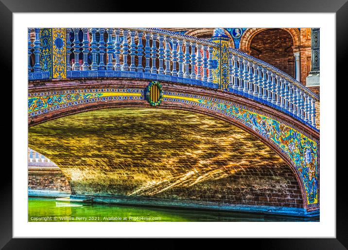 Tiled Bridge Plaza de Espana Spain Square Seville Spain Framed Mounted Print by William Perry