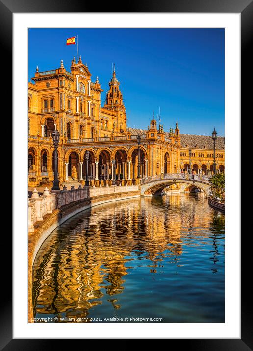 Plaza de Espana Square Reflection Seville Spain Framed Mounted Print by William Perry