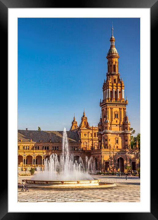 Tower Fountain Plaza de Espana Square Seville Spain Framed Mounted Print by William Perry