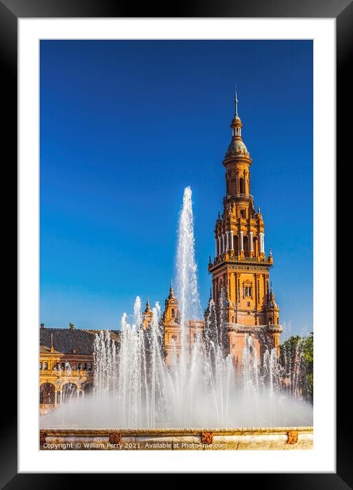 Tower Fountain Plaza de Espana Square Seville Spain Framed Mounted Print by William Perry