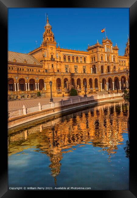 Plaza de Espana Square Reflection Seville Spain Framed Print by William Perry
