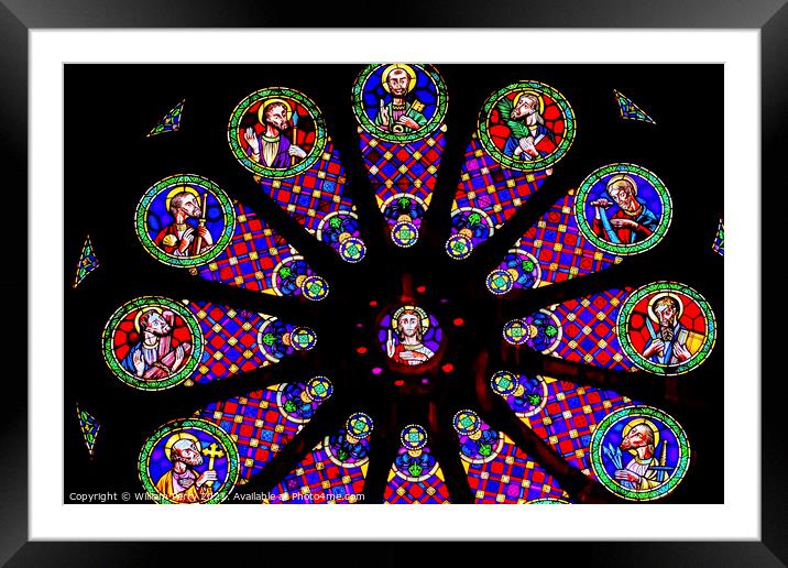 Stained Glass Jesus Disciples The Se Cathedral Lisbon Portugal Framed Mounted Print by William Perry