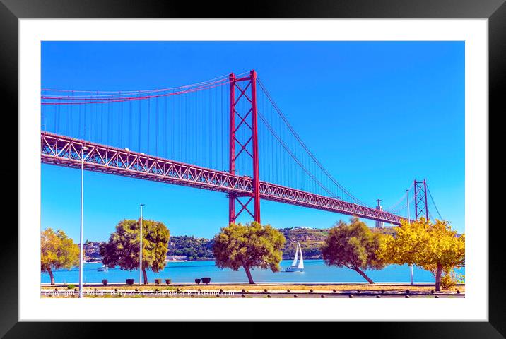 Tagus River Bridge April 25 Lisbon Portugal Framed Mounted Print by William Perry