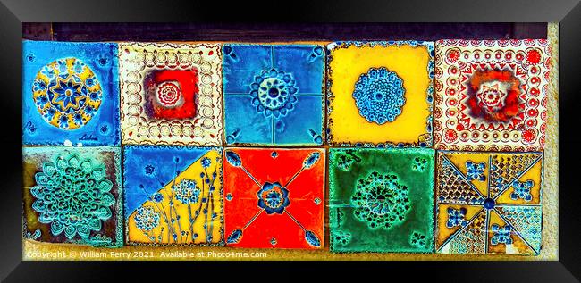 Colorful Ceramic Tiles Souvenirs Handicrafts Lisbon Portugal Framed Print by William Perry