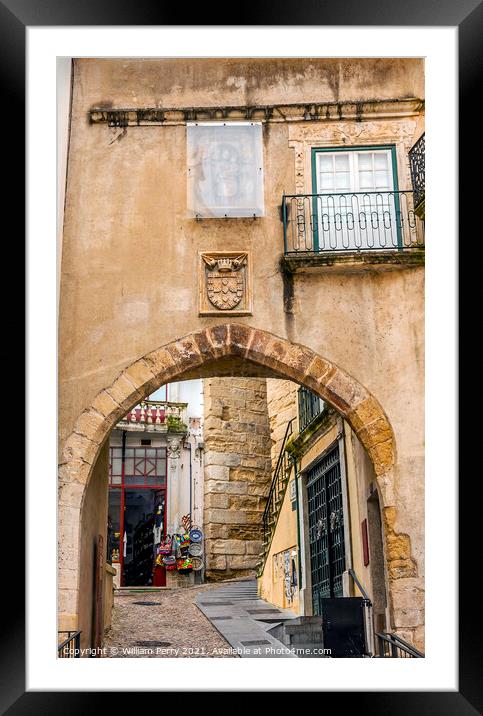 Old Arch Arco de  Almediina Medieval City Coimbra Portugal Framed Mounted Print by William Perry