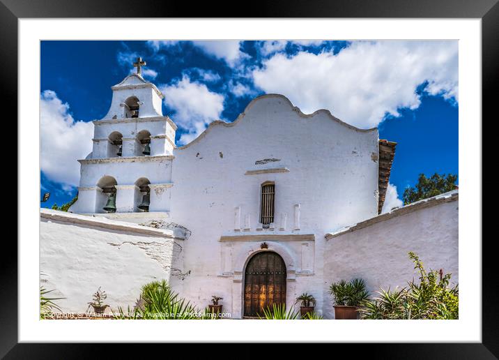 White Adobe Mission San Diego de Alcala California  Framed Mounted Print by William Perry