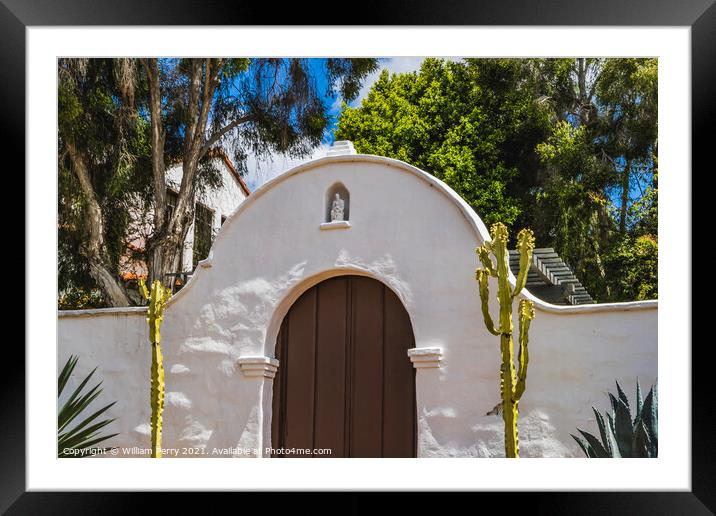Garden Gate White Adobe Mission San Diego de Alcala California  Framed Mounted Print by William Perry