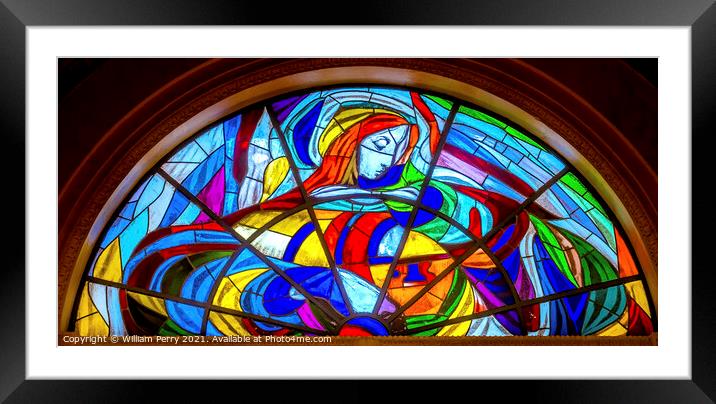 Mary Stained Glass Basilica of Lady of Rosary Fatima Portugal Framed Mounted Print by William Perry