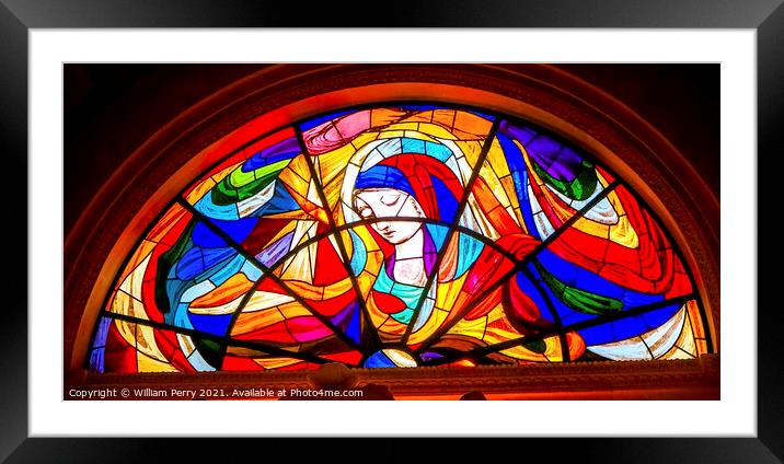 Mary Stars Stained Glass Basilica of Lady of Rosary Fatima Portu Framed Mounted Print by William Perry
