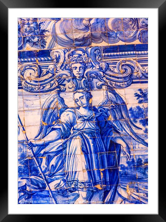 Blue Angel Tiles Porta da Vila Southern Gate Obidos Portugal Framed Mounted Print by William Perry