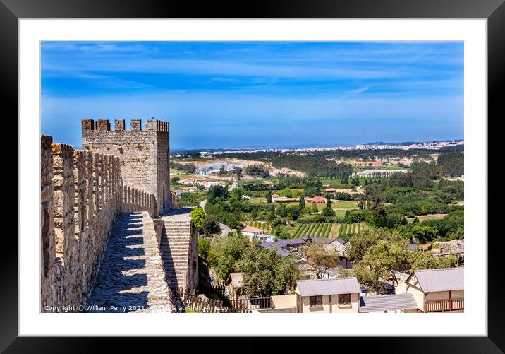 Castle Turrets Towers Walls Countrside Obidos Portugal Framed Mounted Print by William Perry
