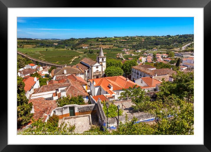Santa Maria Church Castle Walls Countrside Obidos Portugal Framed Mounted Print by William Perry