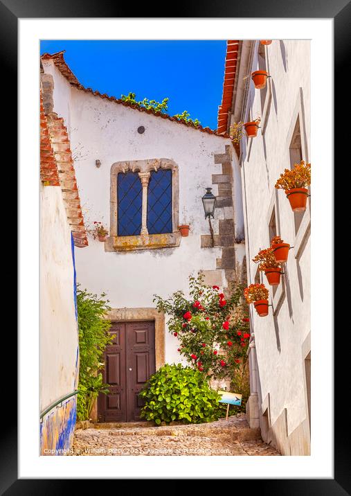 Narrow White Street 11th Century Mediieval City Obidos Portugal Framed Mounted Print by William Perry