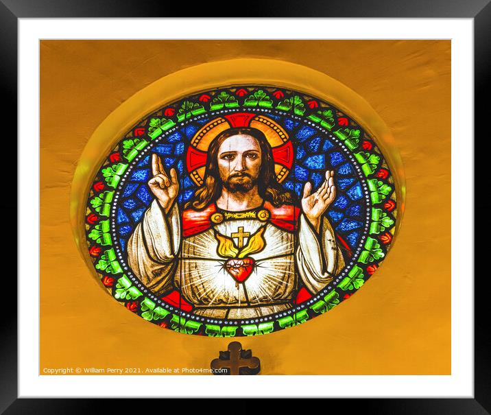 Jesus Sacred Heart Stained Glass Cathedral Punta Arenas Chile Framed Mounted Print by William Perry