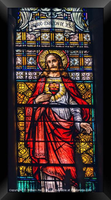 Sacred Heart Jesus Stained Glass Maria Sanctuary Auxiliadora Pun Framed Print by William Perry
