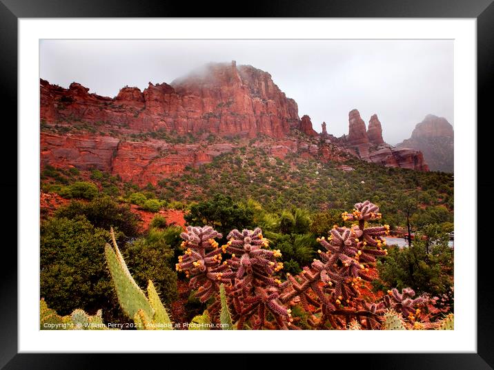 Madonna and Nuns Red Rock Canyon Rain Clouds Sedona Arizona Framed Mounted Print by William Perry