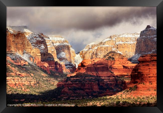 Boynton Red White Rock Canyon Snow Clouds Shadows Vista Sedona A Framed Print by William Perry