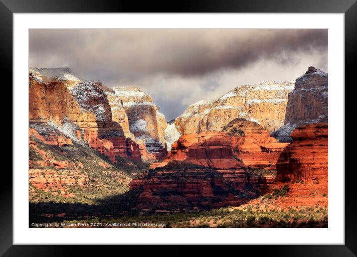 Boynton Red White Rock Canyon Snow Clouds Shadows Vista Sedona A Framed Mounted Print by William Perry