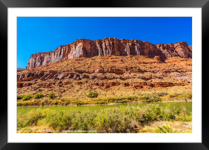 Colorado River Rock Canyon Reflection Green Grass Outside Moab U Framed Mounted Print by William Perry