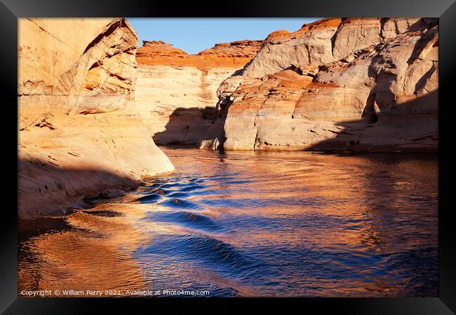 Orange Antelope Canyon Blue Water Reflection Lake Powell Arizona Framed Print by William Perry