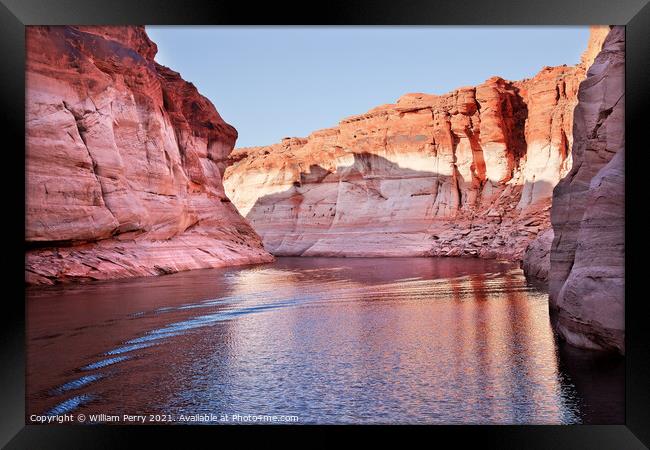 Pink Antelope Canyon Reflection Lake Powell Arizona Framed Print by William Perry