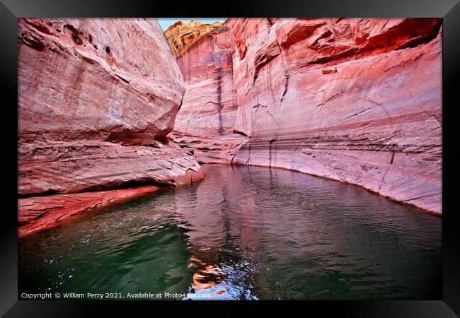 Pink Antelope Slot Canyon Reflection Lake Powell Arizona Framed Print by William Perry