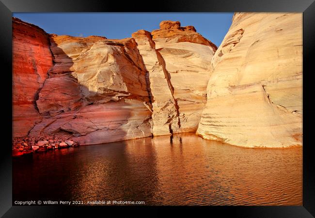 Orange Pink Antelope Canyon Reflection Lake Powell Arizona Framed Print by William Perry