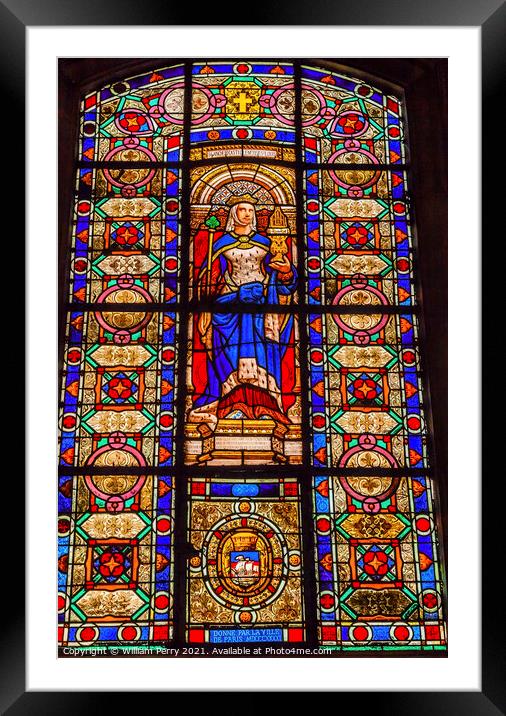 Queen Blanche Stained Glass Basilica Saint Louis En L'ile Church Framed Mounted Print by William Perry