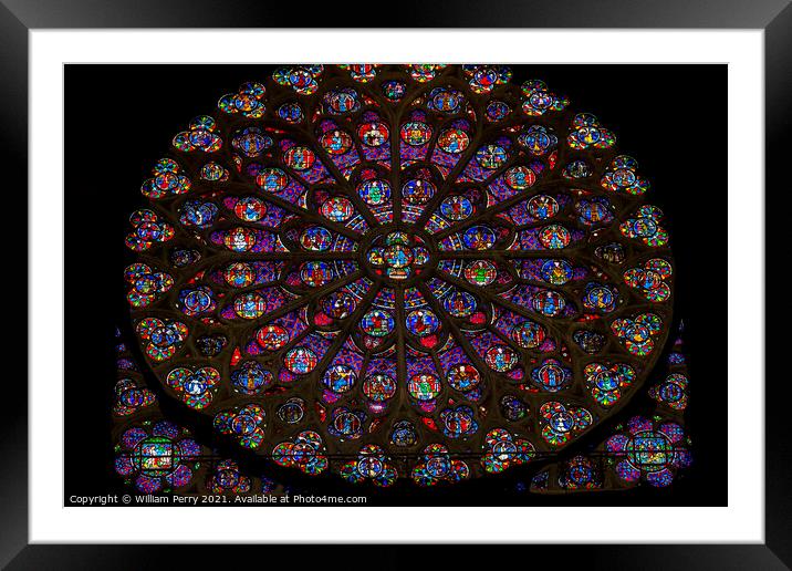 South Rose Window Jesus Christ Stained Glass Notre Dame Cathedra Framed Mounted Print by William Perry