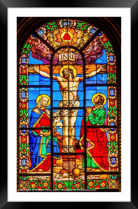 Crucifixion Stained Glass Saint Louis En L'ile Church Paris Framed Mounted Print by William Perry