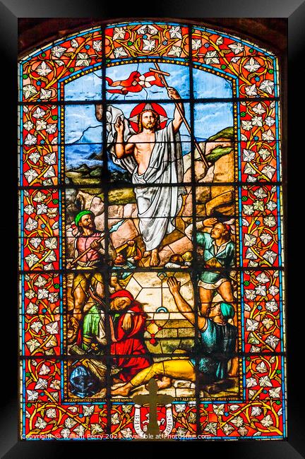 Jesus Christ Ressurection Stained Glass Saint Louis En L'ile Chu Framed Print by William Perry