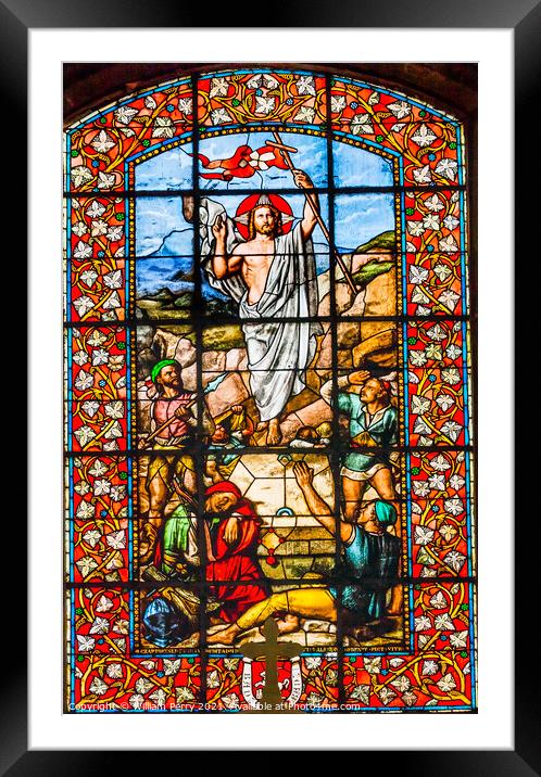 Jesus Christ Ressurection Stained Glass Saint Louis En L'ile Chu Framed Mounted Print by William Perry