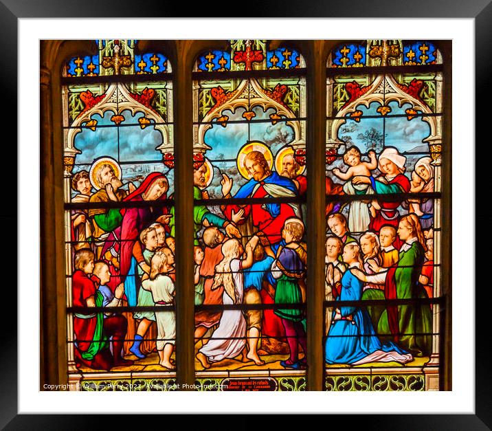Jesus Christ Children Stained Glass Saint Severin Church Paris F Framed Mounted Print by William Perry