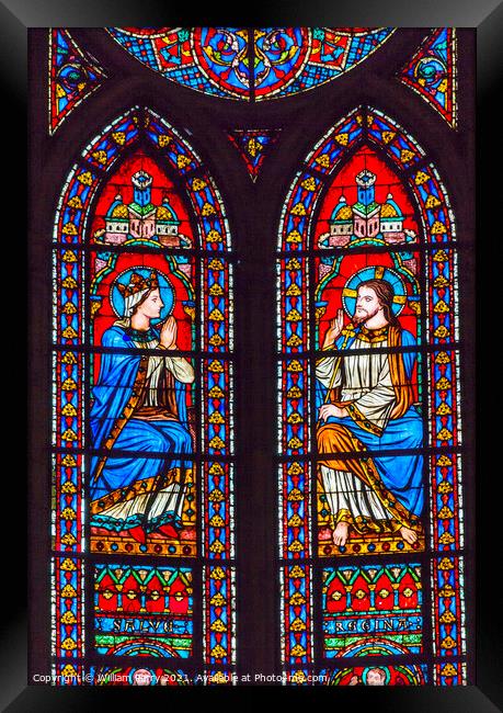 Jesus Mary Paris Stained Glass Notre Dame Cathedral Paris France Framed Print by William Perry