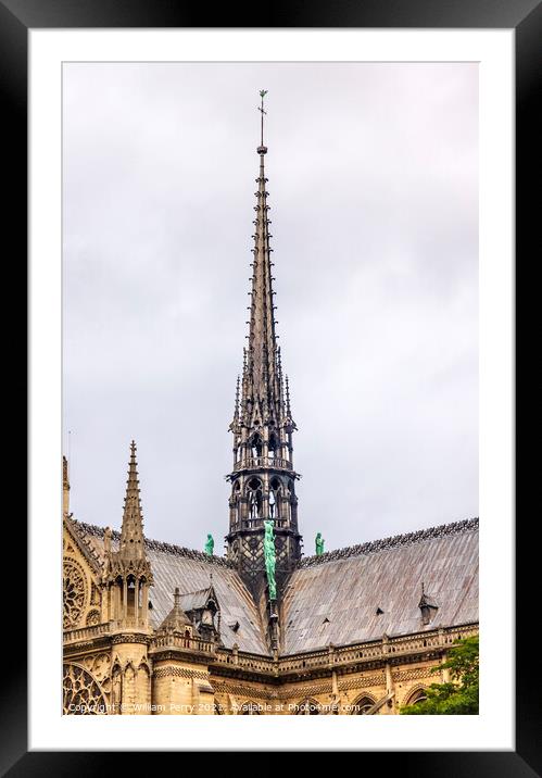 Black Spire Tower Notre Dame Cathedral Paris France Framed Mounted Print by William Perry