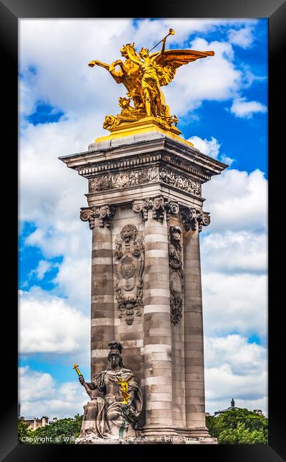 Golden Winged Horse Statue Pont Bridge Alexandre III Paris Franc Framed Print by William Perry