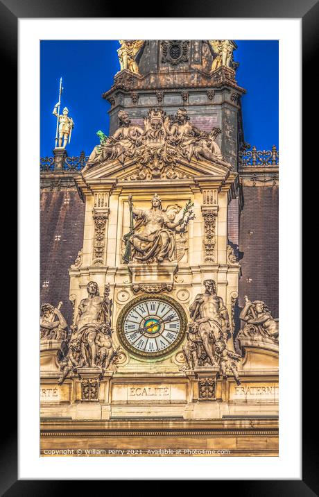 Hotel de Ville Flags City Hall Paris France Framed Mounted Print by William Perry