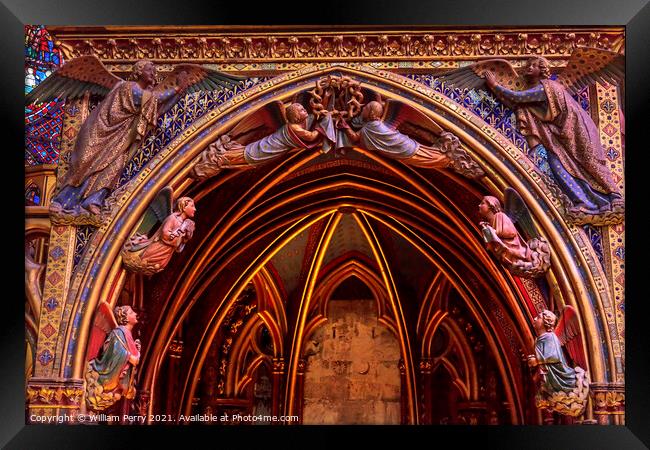 Angels Wood Carvings Arch Cathedral Sainte Chapelle Paris France Framed Print by William Perry