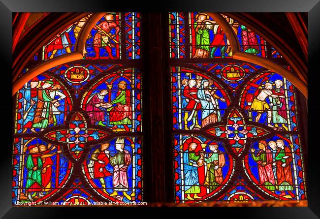 Jesus Crucifixion Story Stained Glass Sainte Chapelle Paris Fran Framed Print by William Perry
