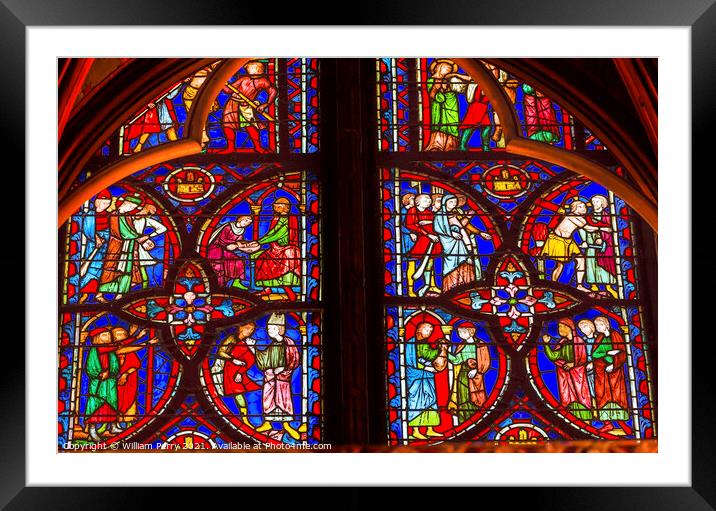 Jesus Crucifixion Story Stained Glass Sainte Chapelle Paris Fran Framed Mounted Print by William Perry