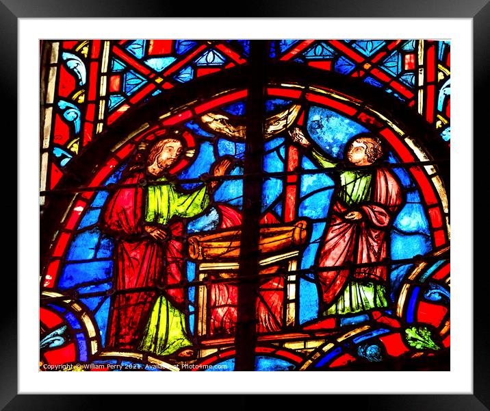 Jesus Woman Well Stained Glass Sainte Chapelle Paris France Framed Mounted Print by William Perry