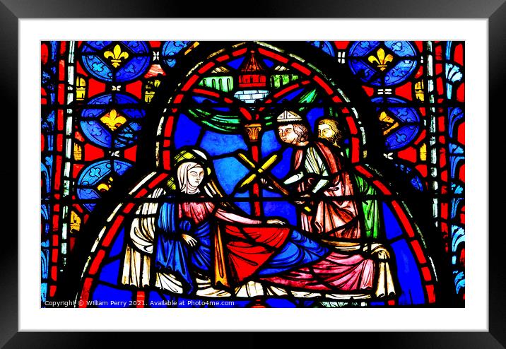 Queen Cross Stained Glass Sainte Chapelle Paris France Framed Mounted Print by William Perry