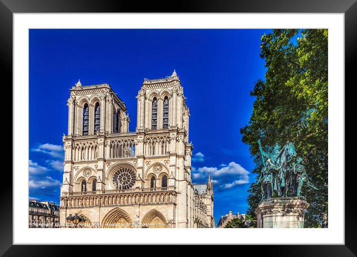 Notre Dame Church Charlemagne Statue Paris France Framed Mounted Print by William Perry