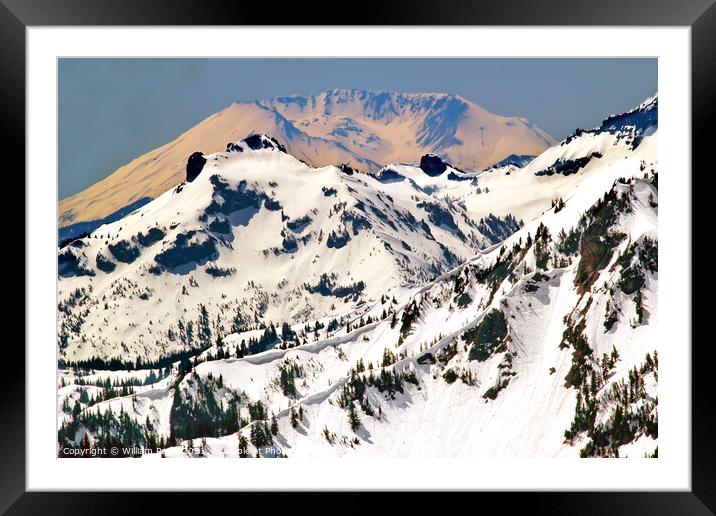 Snowy Mount Saint Helens and Ridge Lines Framed Mounted Print by William Perry