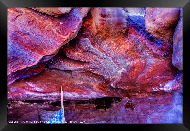 Red Rock Abstract Cave Near Royal Tombs Petra Jordan Framed Print by William Perry