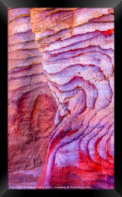 Red Blue Rock Abstract Near Royal Tombs Petra Jordan Framed Print by William Perry